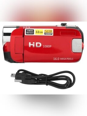 Red HD 1080P Camcorder - 16.0MP Conditions New No Box Only Camera And USB Cable